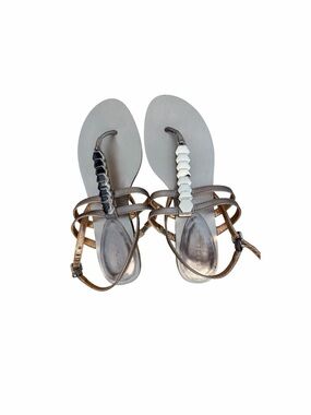 BCBG Metallic Silver Bronze Thong Strappy Sandals Size 9.5